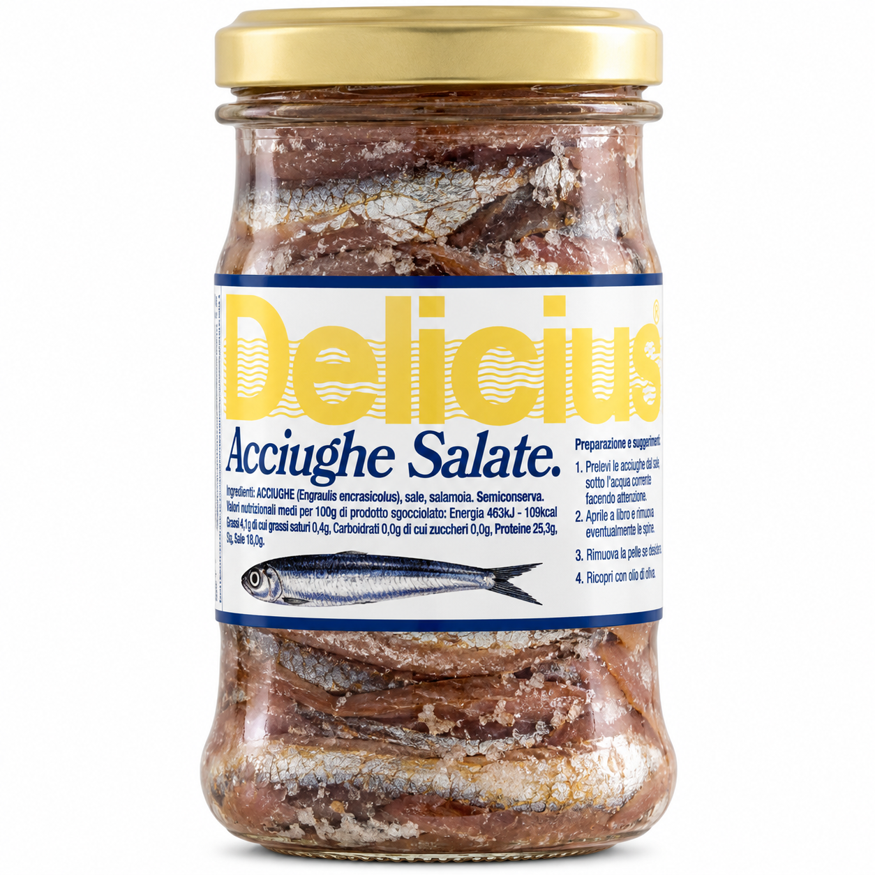 Acciughe Salate Sardellen in Salz Delicius 310 g